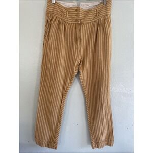 Free People | Pinstripe Rumors Yarn-Dye Mustard Tan Harem Pants Sz 6 Wide Waist.